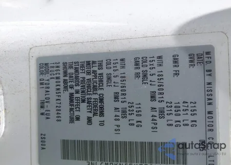 2015 Nissan Nv200 S/Sv from USA, damaged, VIN 3N6CM0KN5FK728468